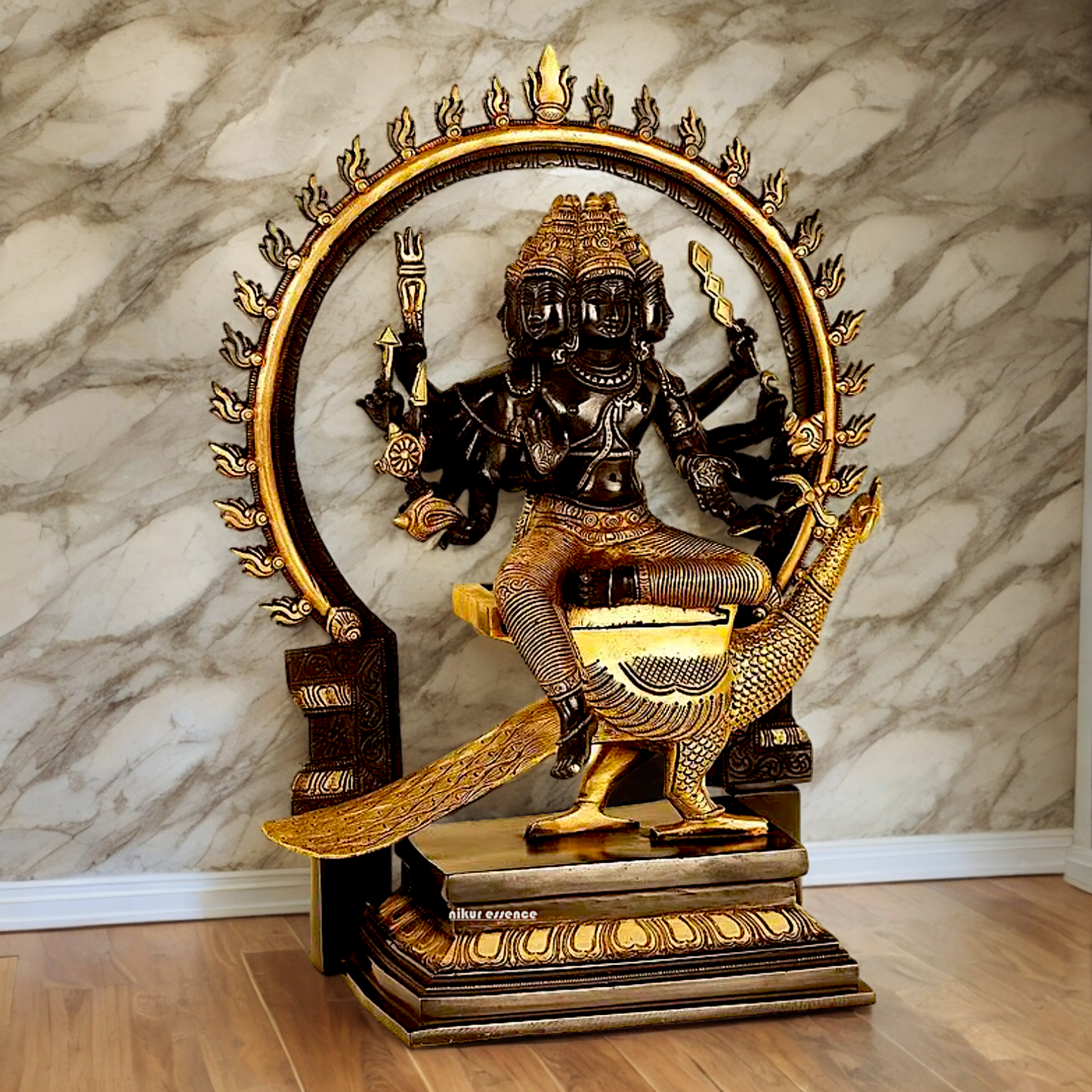 Large Six Faces Murugan brass idol - 17 inch Nikuressence
