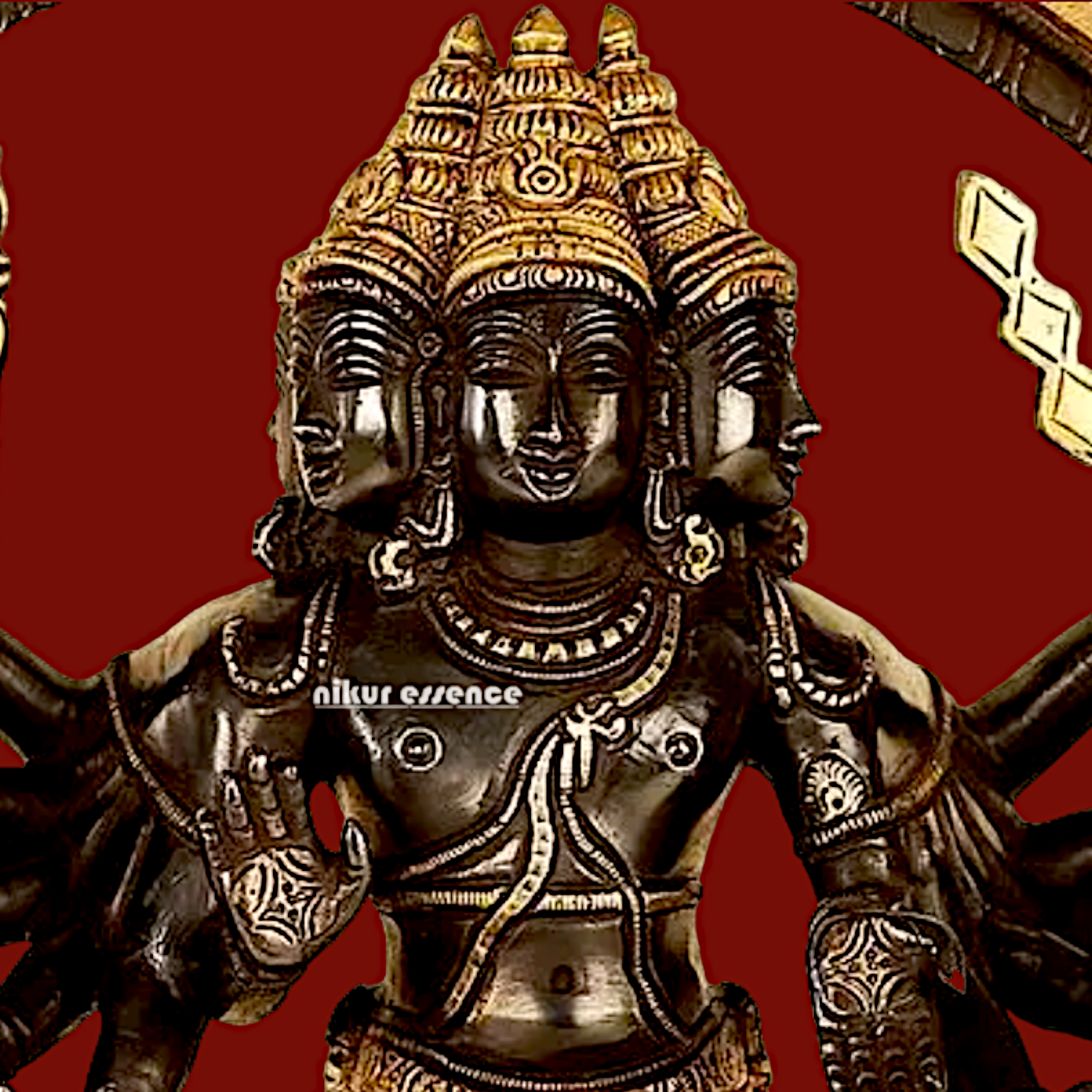 Large Six Faces Murugan brass idol - 17 inch Nikuressence