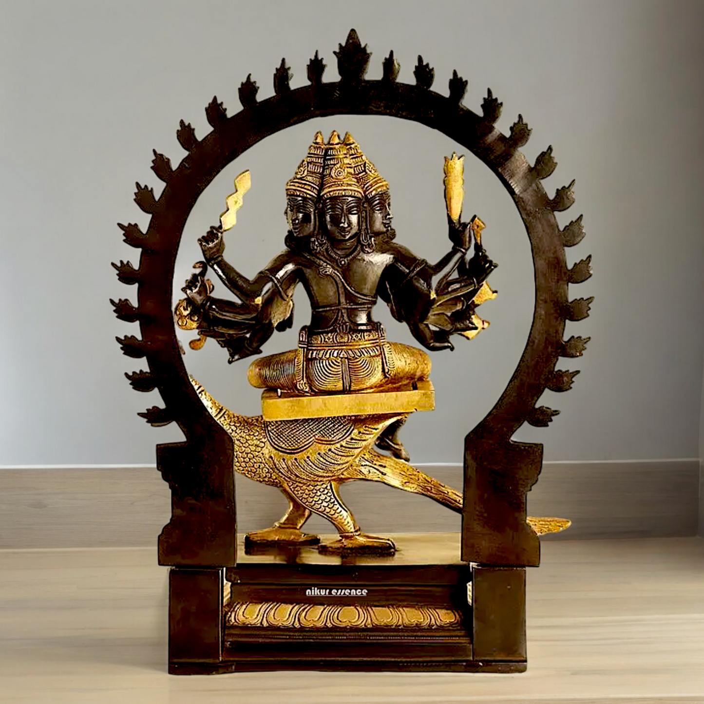 Large Six Faces Murugan brass idol - 17 inch Nikuressence