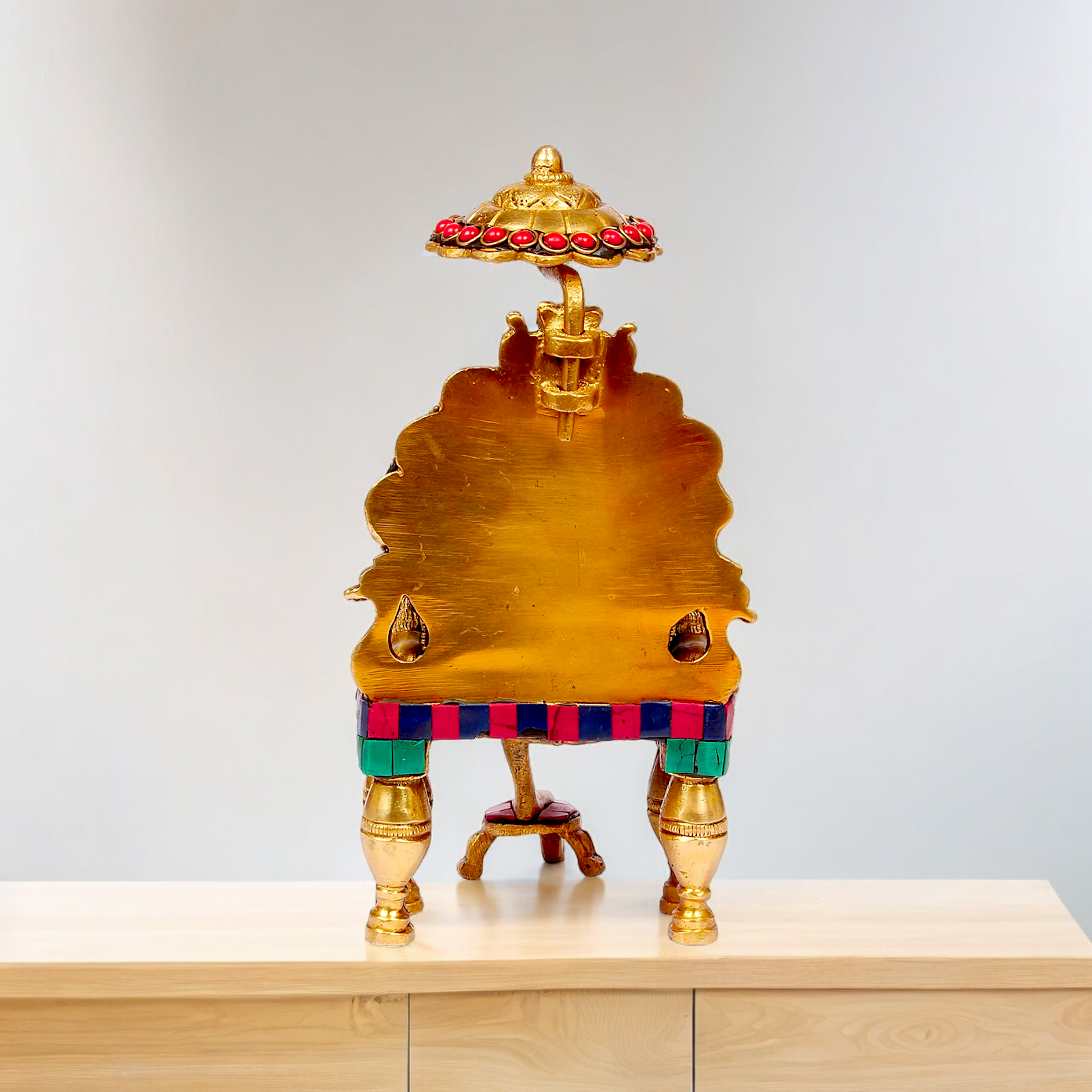 Online Sai Baba Sitting with Blessing Brass Stone Work Idol - 8 inch Nikuressence