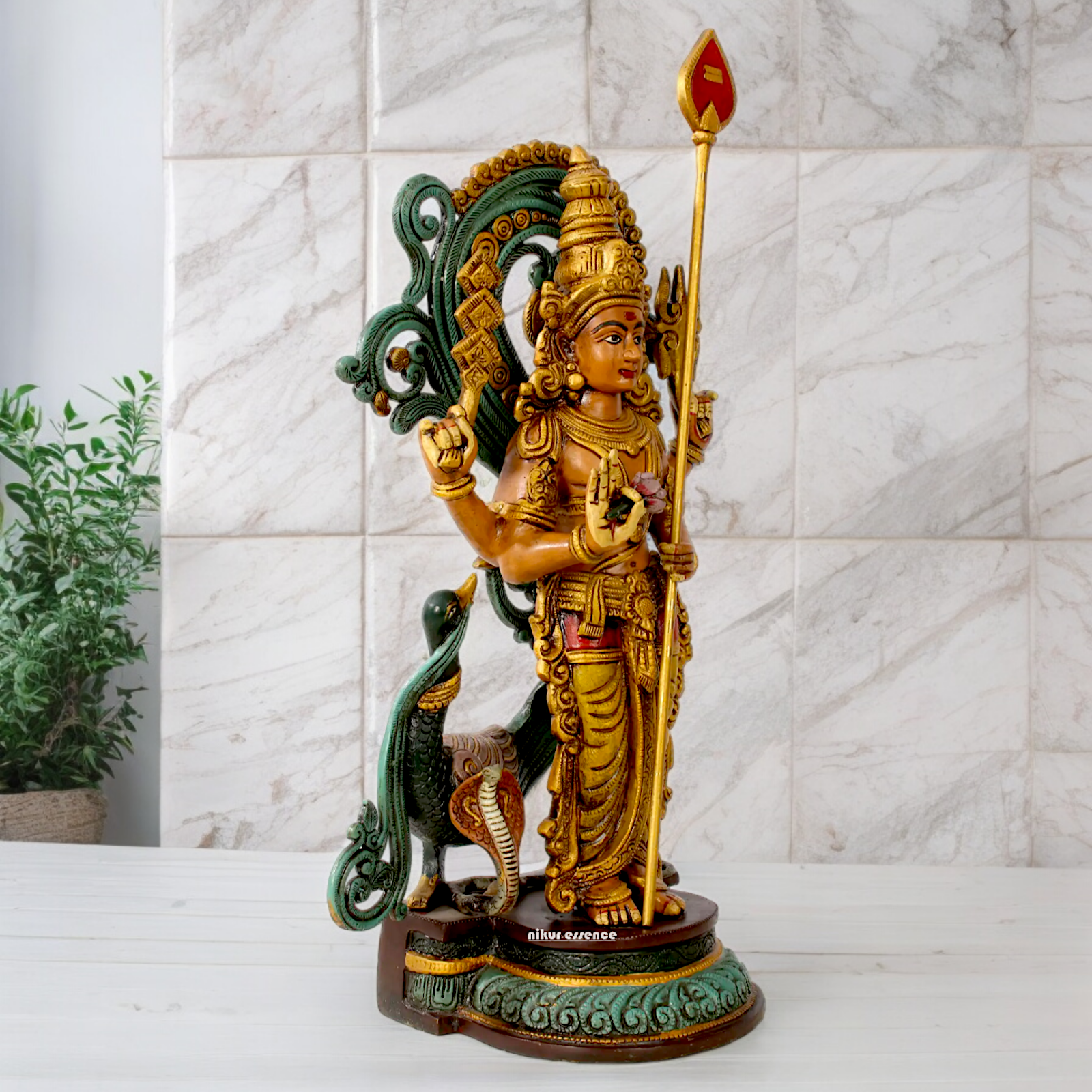 Lord Murugan Kartikeya Brass idol - 23 inch Nikuressence