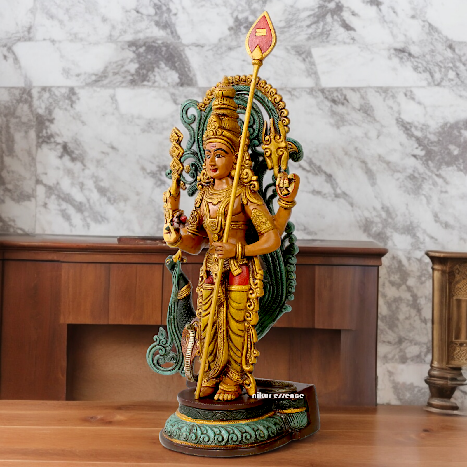 Lord Murugan Kartikeya Brass idol - 23 inch Nikuressence