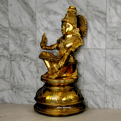 Solid Brass Ayyappa Ayyappan sitting Idol- 14 inch Nikuressence