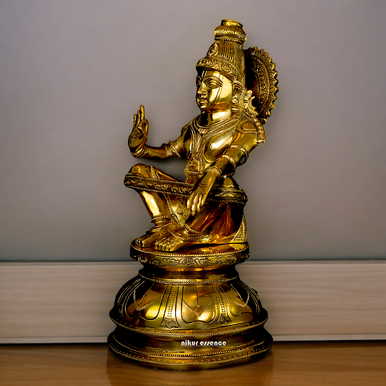 Solid Brass Ayyappa Ayyappan sitting Idol- 14 inch Nikuressence