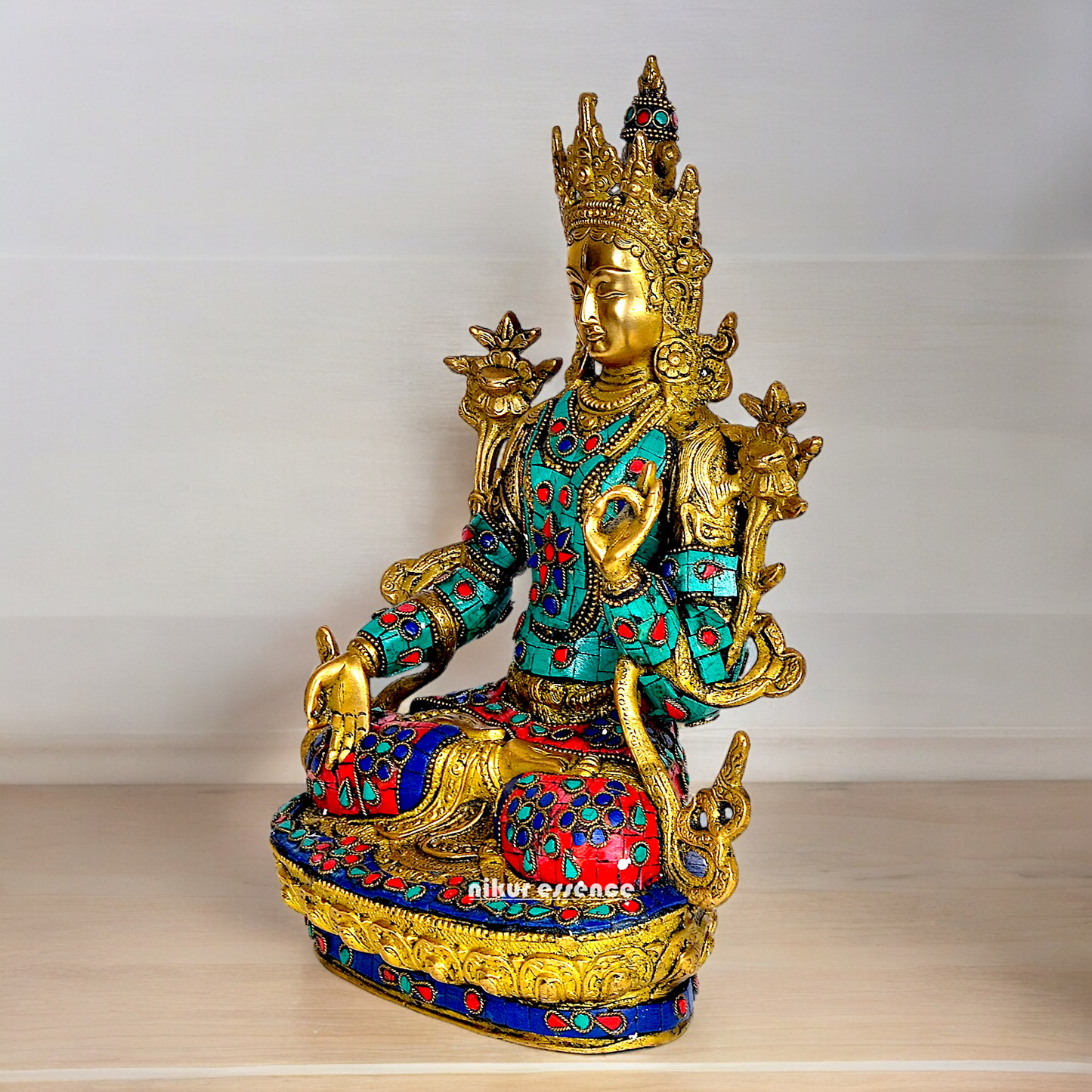 Goddess Tibetan Buddhist Tara Brass with Stone Work idol - 12 inch Nikuressence