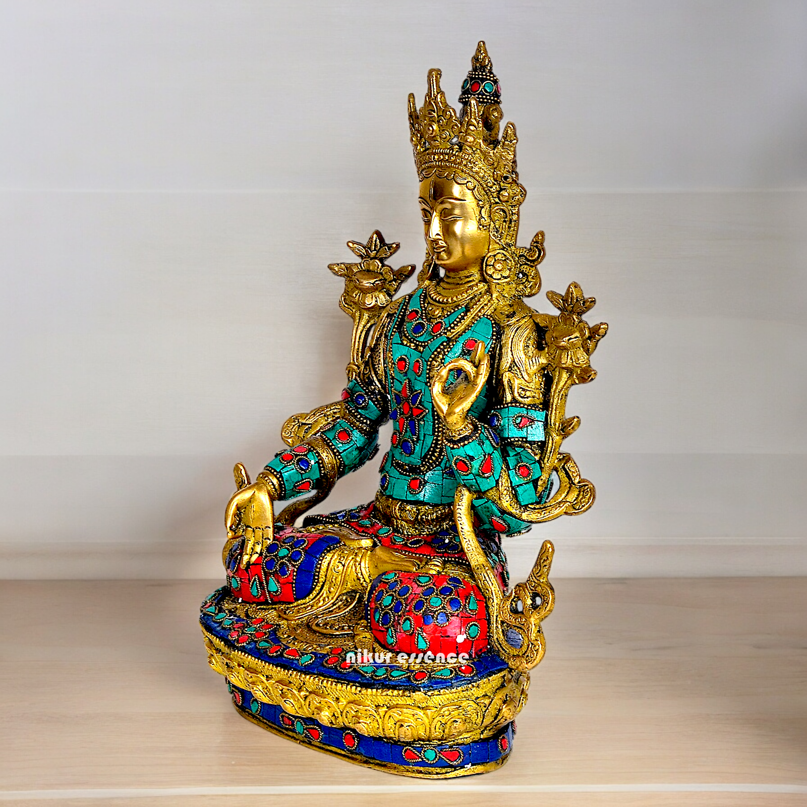 Goddess Tibetan Buddhist Tara Brass with Stone Work idol - 12 inch Nikuressence