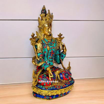 Goddess Tibetan Buddhist Tara Brass with Stone Work idol - 12 inch Nikuressence