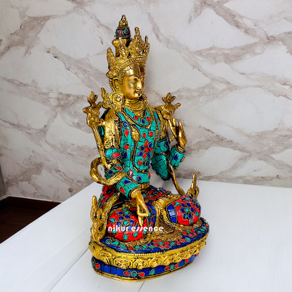 Goddess Tibetan Buddhist Tara Brass with Stone Work idol - 12 inch Nikuressence