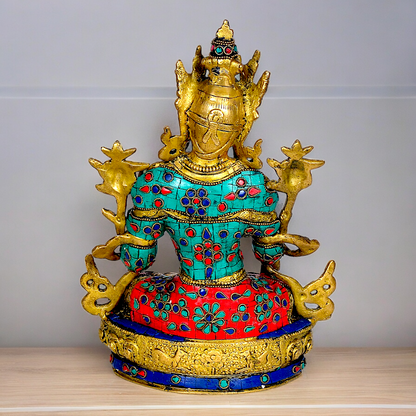 Goddess Tibetan Buddhist Tara Brass with Stone Work idol - 12 inch Nikuressence