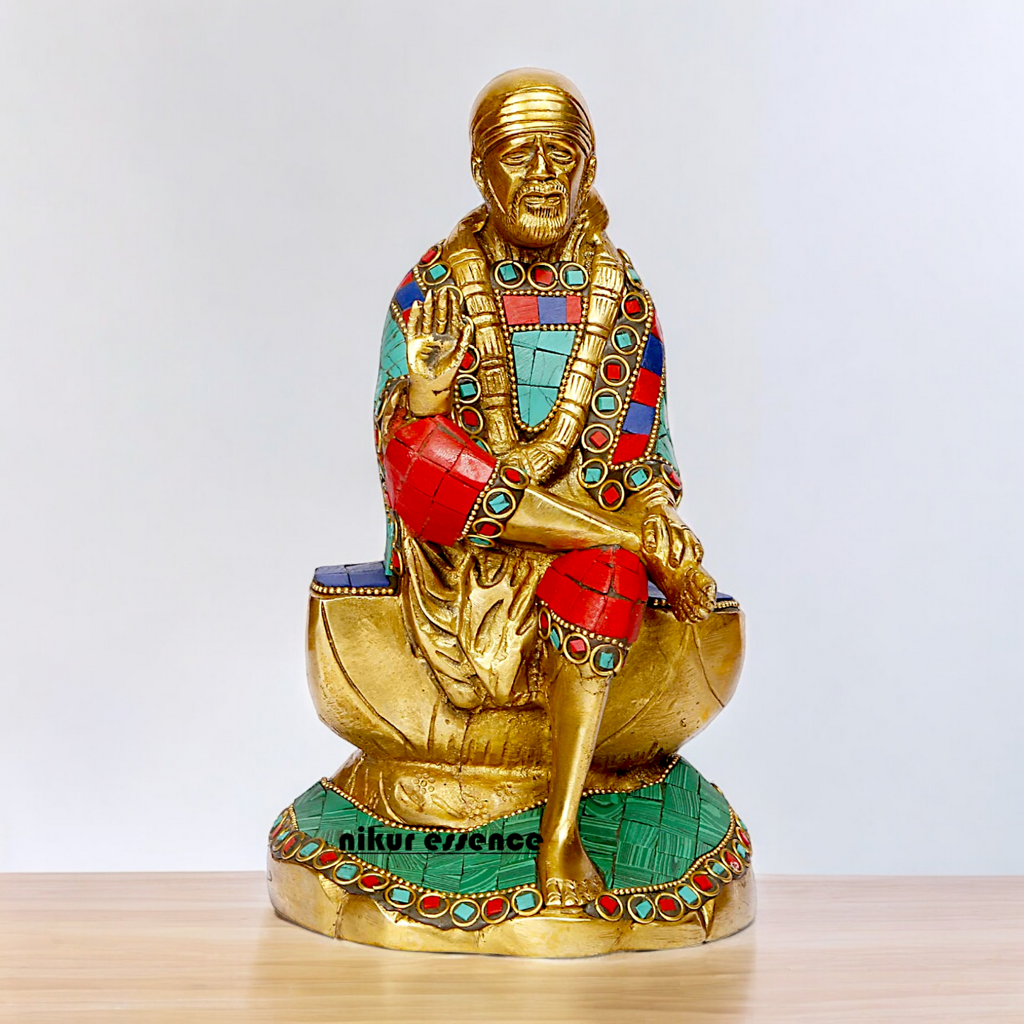 Shop Sai Baba with Blessing Brass Idol Stone work - 8 inch Nikuressence