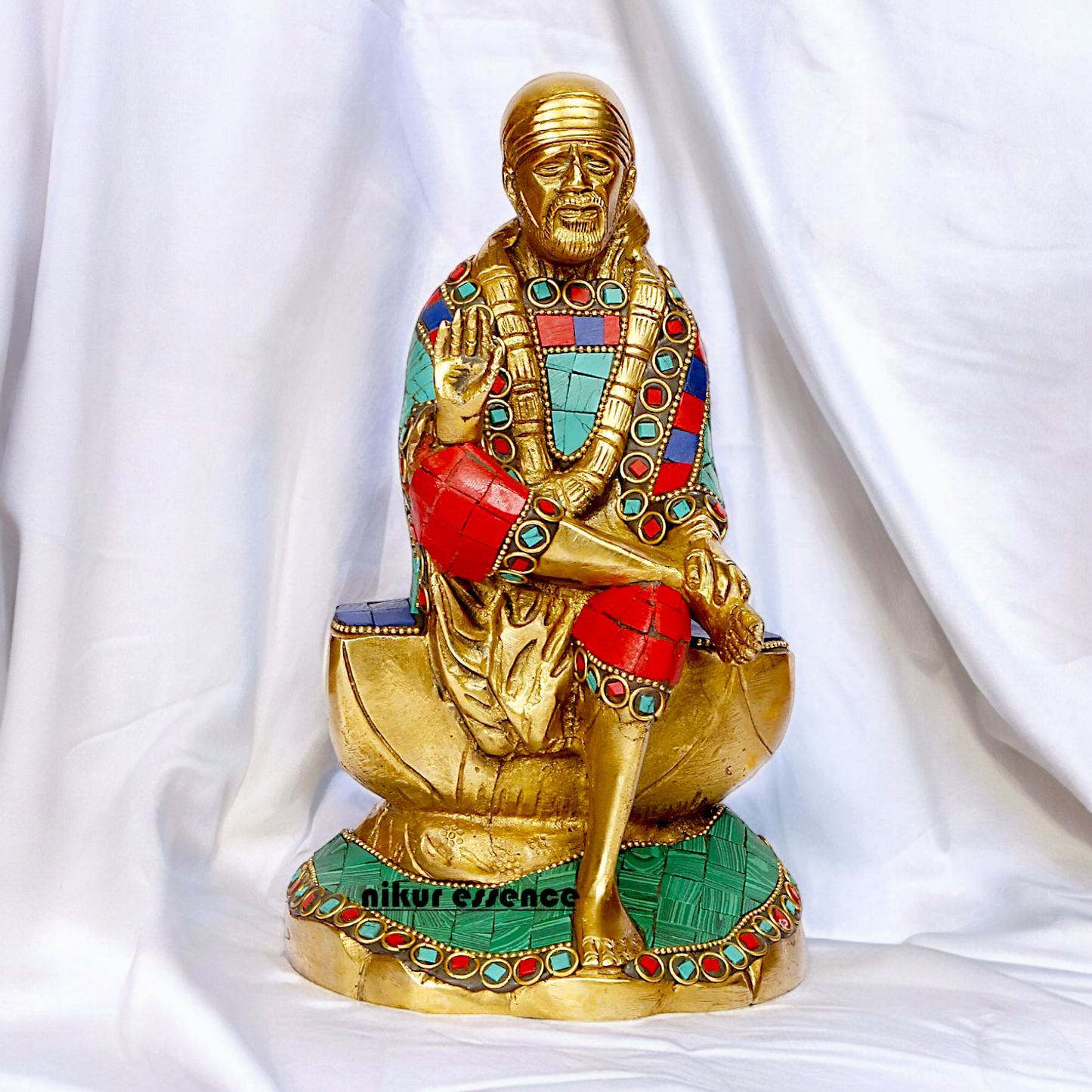 Shop Sai Baba with Blessing Brass Idol Stone work - 8 inch Nikuressence