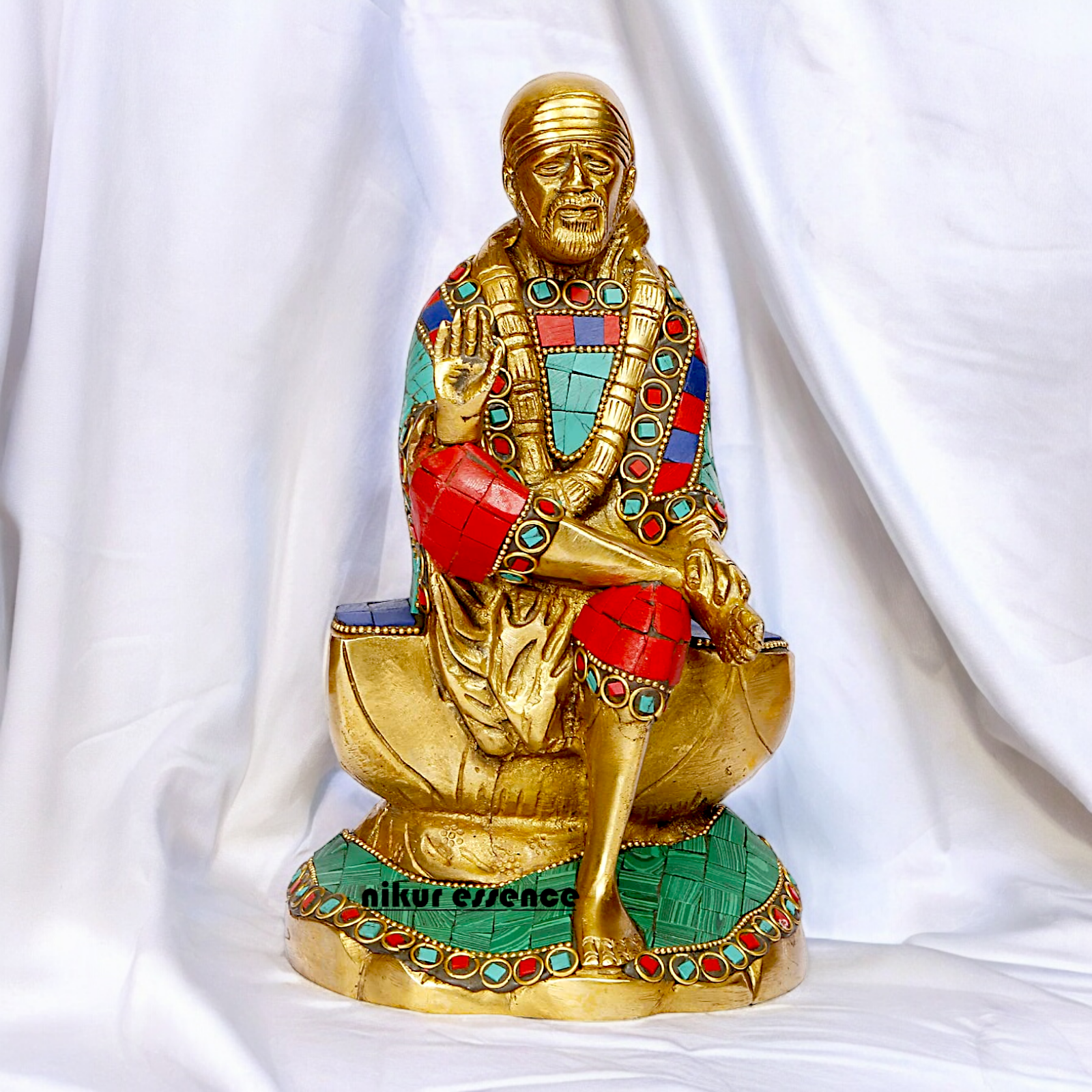 Shop Sai Baba with Blessing Brass Idol Stone work - 8 inch Nikuressence