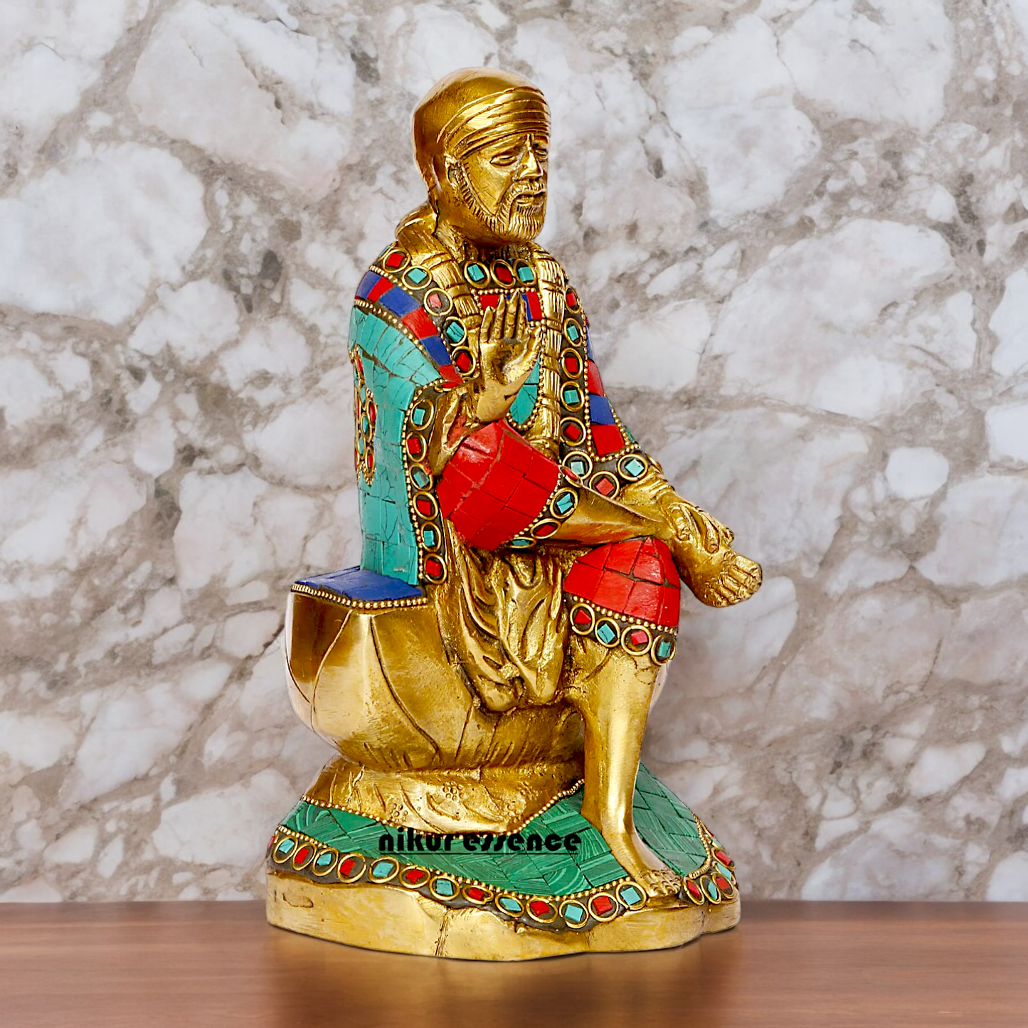 Shop Sai Baba with Blessing Brass Idol Stone work - 8 inch Nikuressence