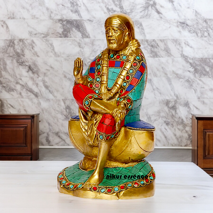 Shop Sai Baba with Blessing Brass Idol Stone work - 8 inch Nikuressence