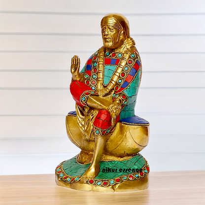 Shop Sai Baba with Blessing Brass Idol Stone work - 8 inch Nikuressence