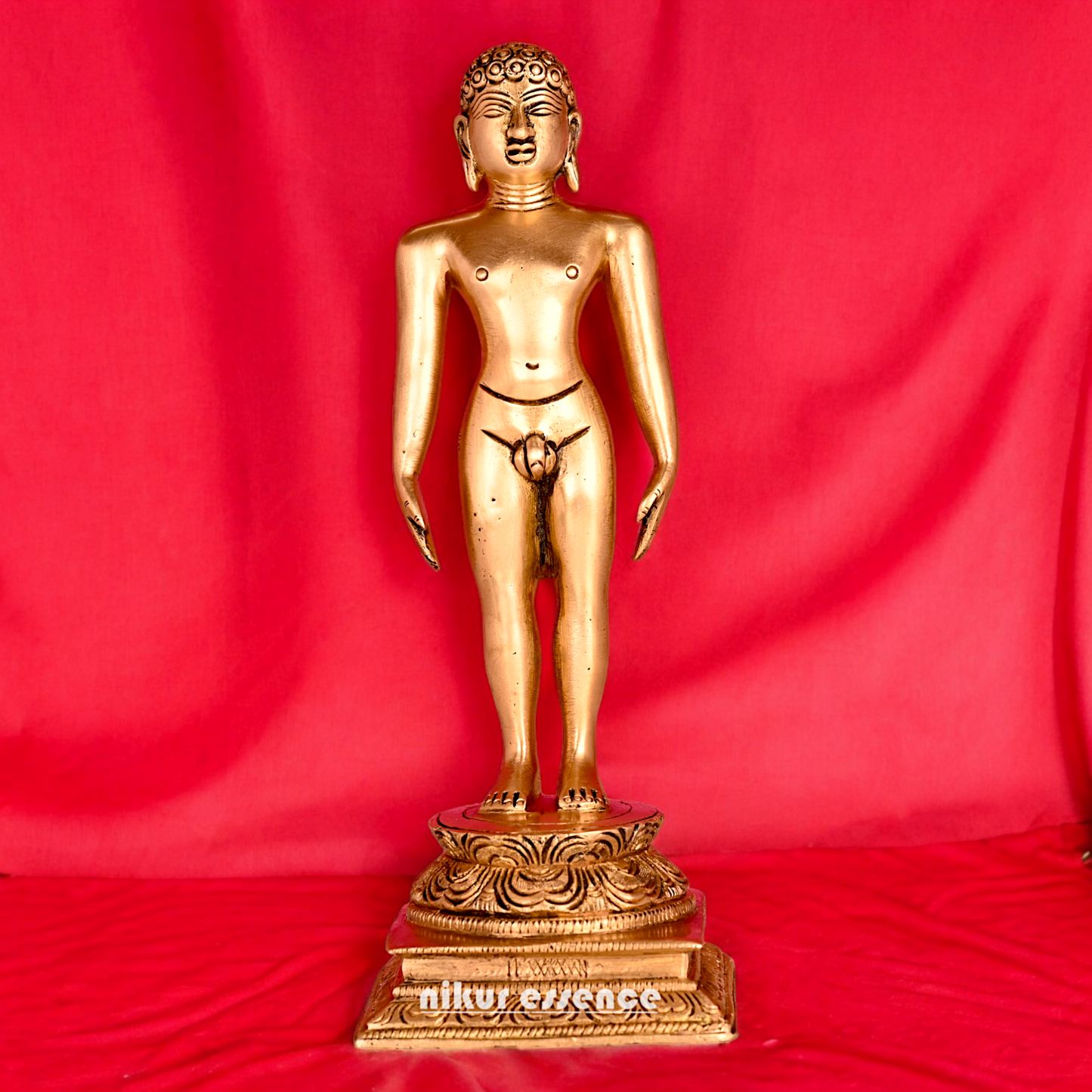 Solid Brass Jain Guru Lord Mahavir Standing Statue - 9.5 inch Nikuressence