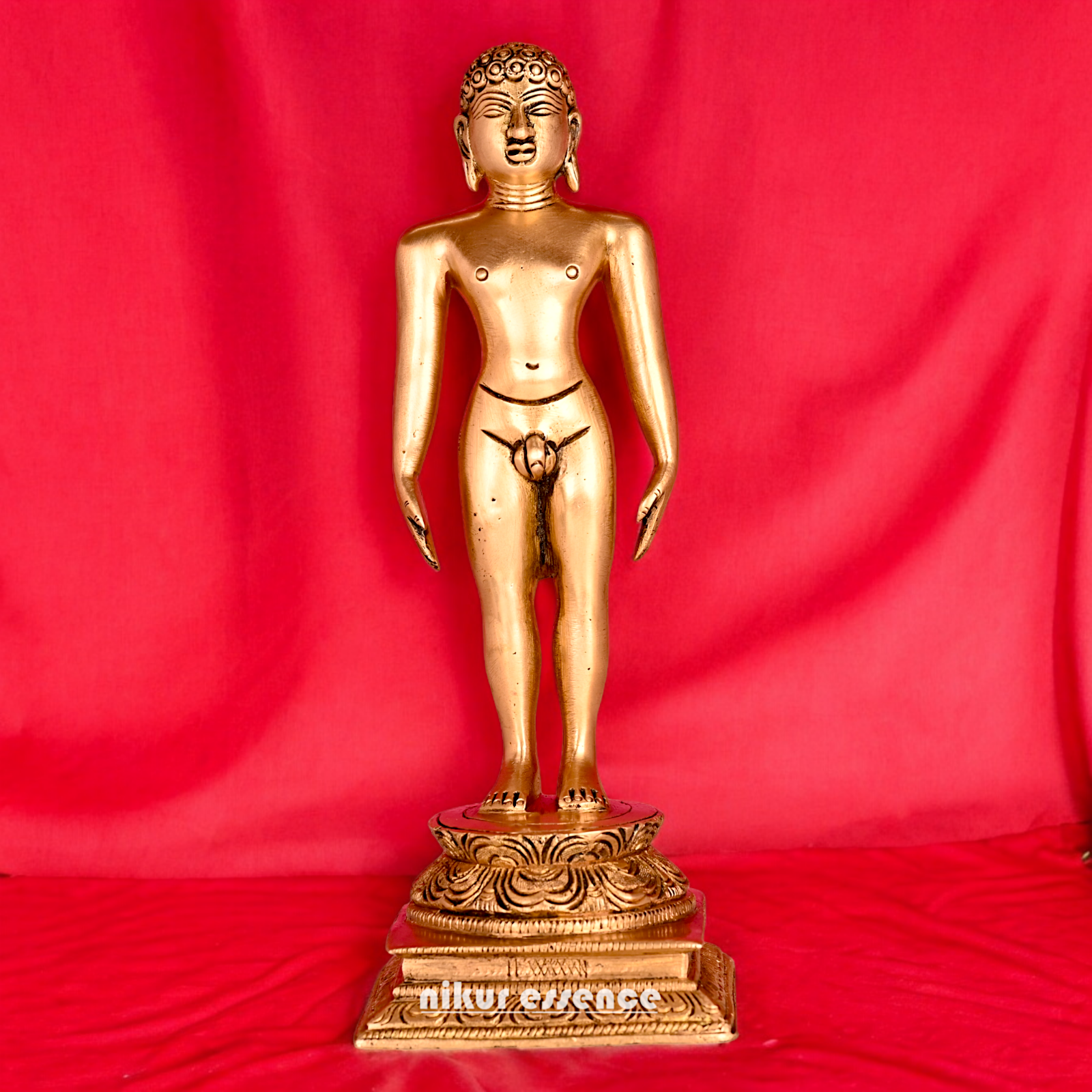 Solid Brass Jain Guru Lord Mahavir Standing Statue - 9.5 inch Nikuressence