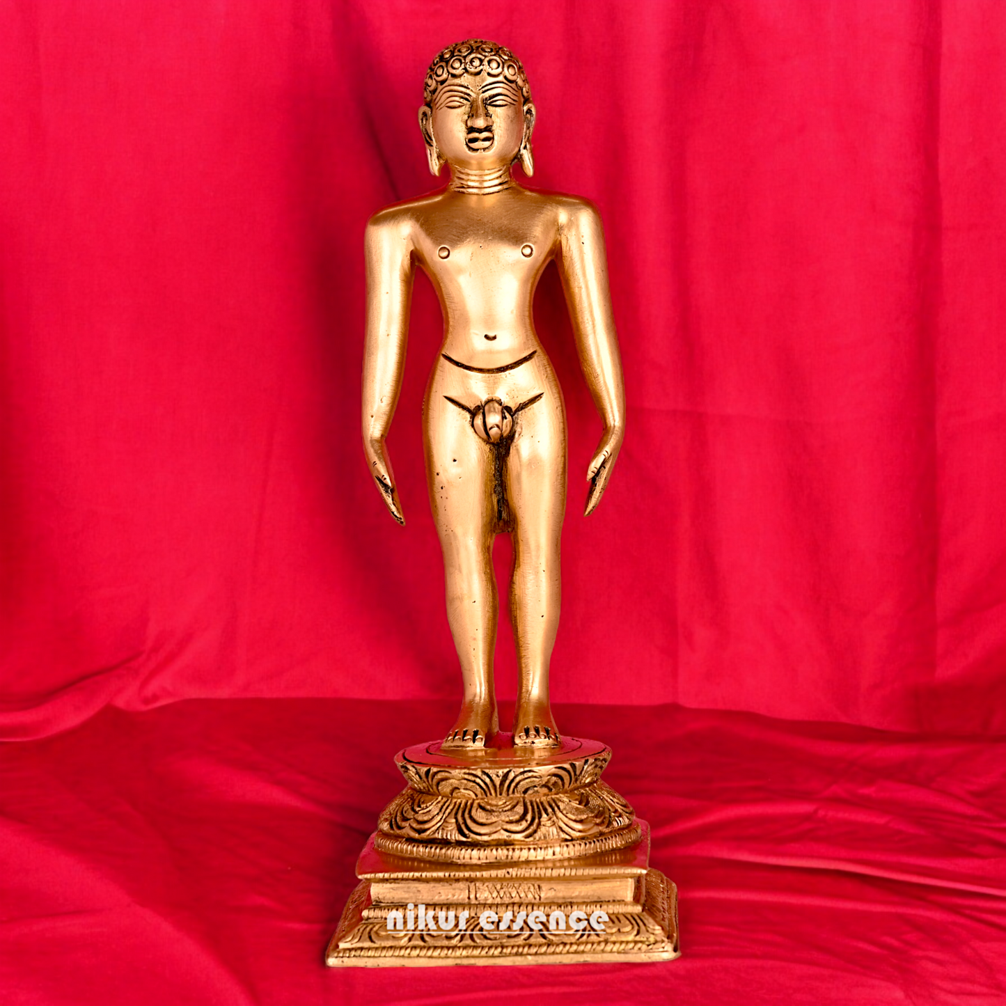 Solid Brass Jain Guru Lord Mahavir Standing Statue - 9.5 inch Nikuressence
