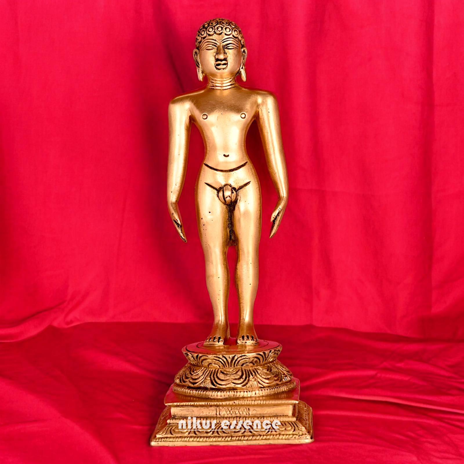Solid Brass Jain Guru Lord Mahavir Standing Statue - 9.5 inch Nikuressence