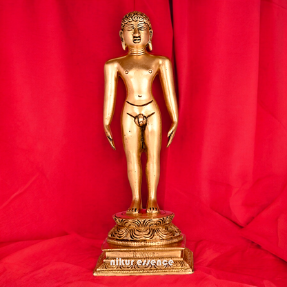 Solid Brass Jain Guru Lord Mahavir Standing Statue - 9.5 inch Nikuressence