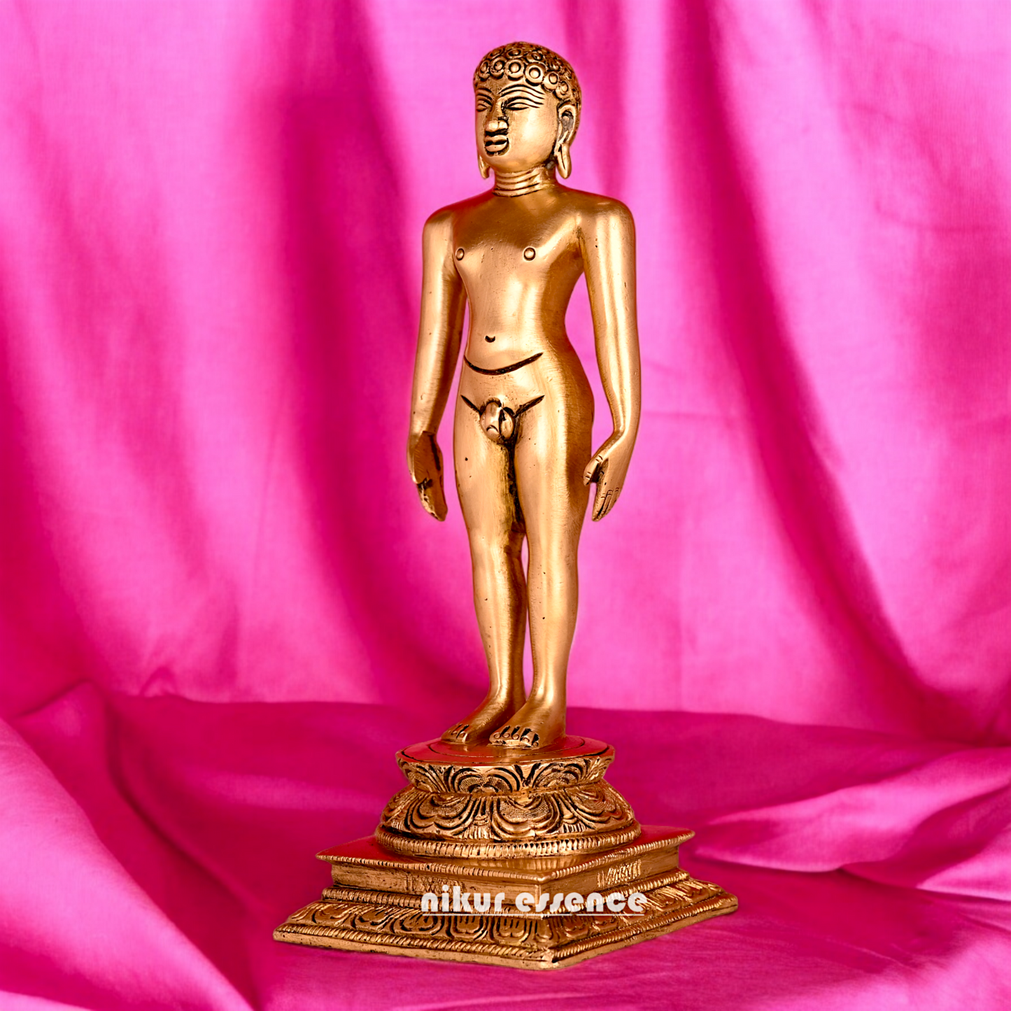 Solid Brass Jain Guru Lord Mahavir Standing Statue - 9.5 inch Nikuressence