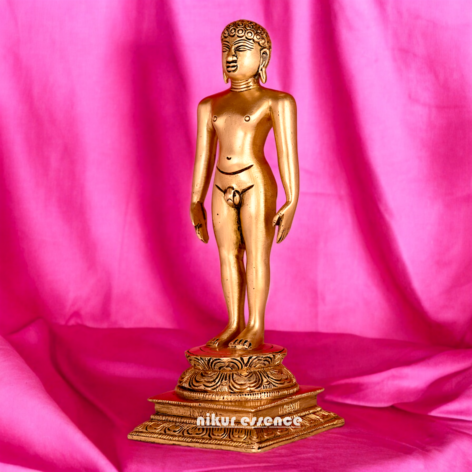 Solid Brass Jain Guru Lord Mahavir Standing Statue - 9.5 inch Nikuressence