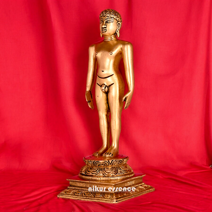 Solid Brass Jain Guru Lord Mahavir Standing Statue - 9.5 inch Nikuressence