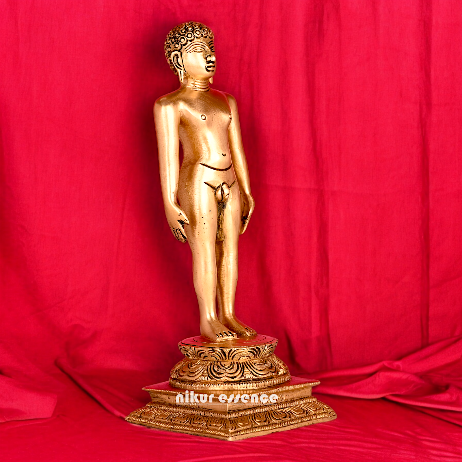Solid Brass Jain Guru Lord Mahavir Standing Statue - 9.5 inch Nikuressence