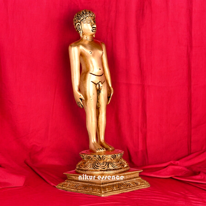 Solid Brass Jain Guru Lord Mahavir Standing Statue - 9.5 inch Nikuressence