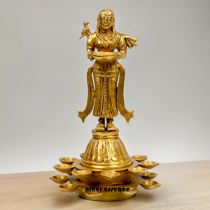 Solid Brass Deep Lakshmi Standing Diya - 14 inches Nikuressence