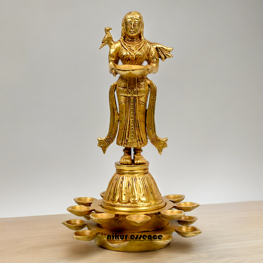 Solid Brass Deep Lakshmi Standing Diya - 14 inches Nikuressence