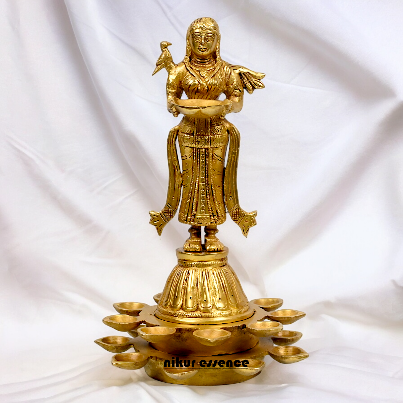 Solid Brass Deep Lakshmi Standing Diya - 14 inches Nikuressence