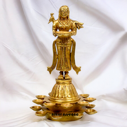 Solid Brass Deep Lakshmi Standing Diya - 14 inches Nikuressence