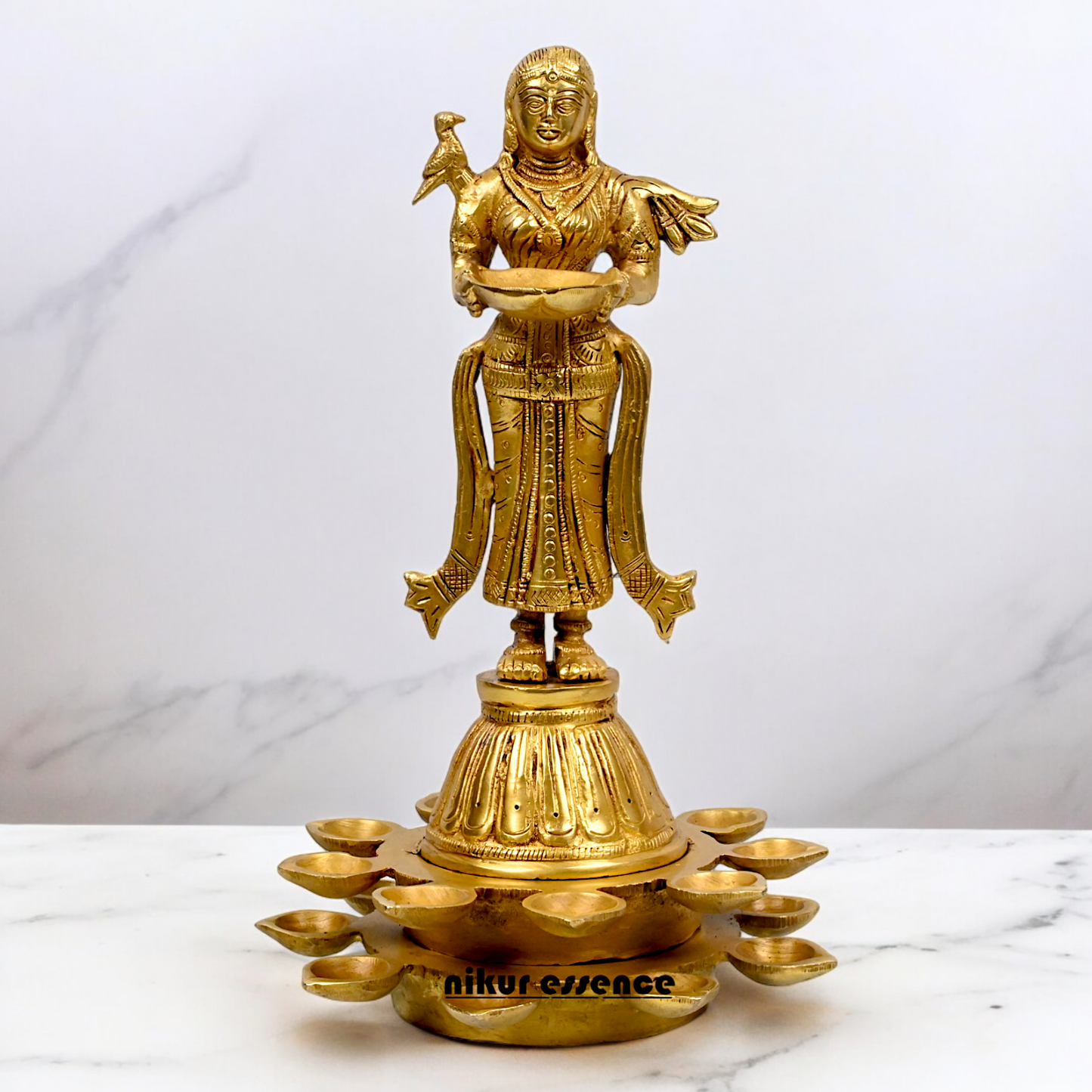 Solid Brass Deep Lakshmi Standing Diya - 14 inches Nikuressence