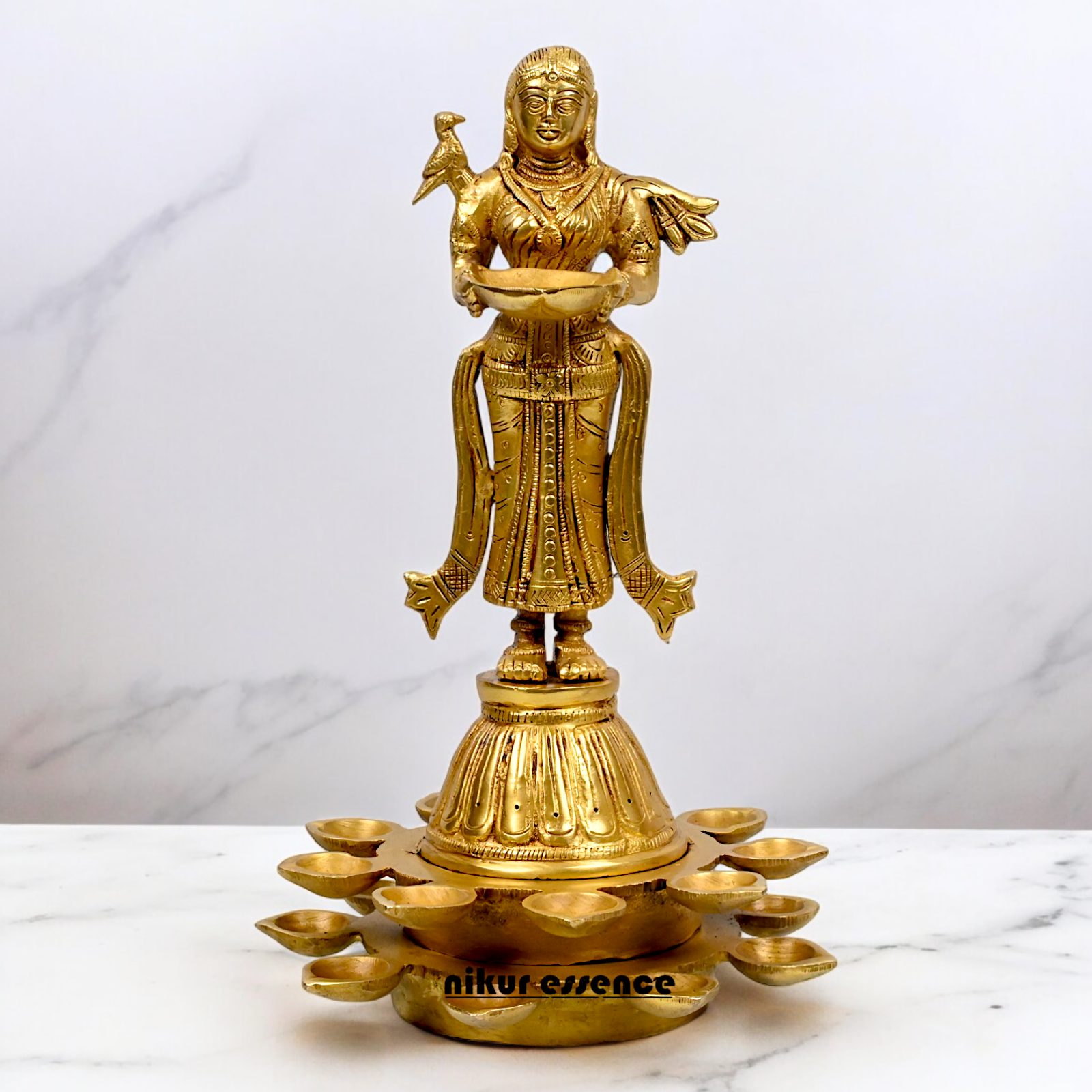 Solid Brass Deep Lakshmi Standing Diya - 14 inches Nikuressence