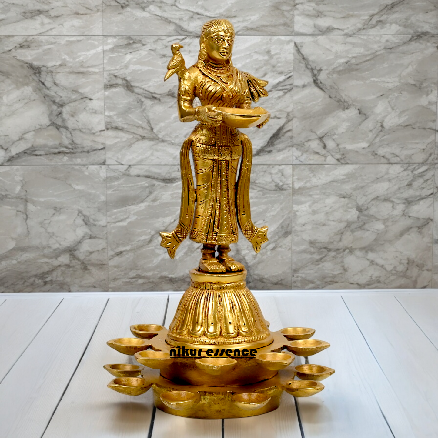 Solid Brass Deep Lakshmi Standing Diya - 14 inches Nikuressence