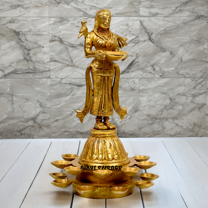 Solid Brass Deep Lakshmi Standing Diya - 14 inches Nikuressence