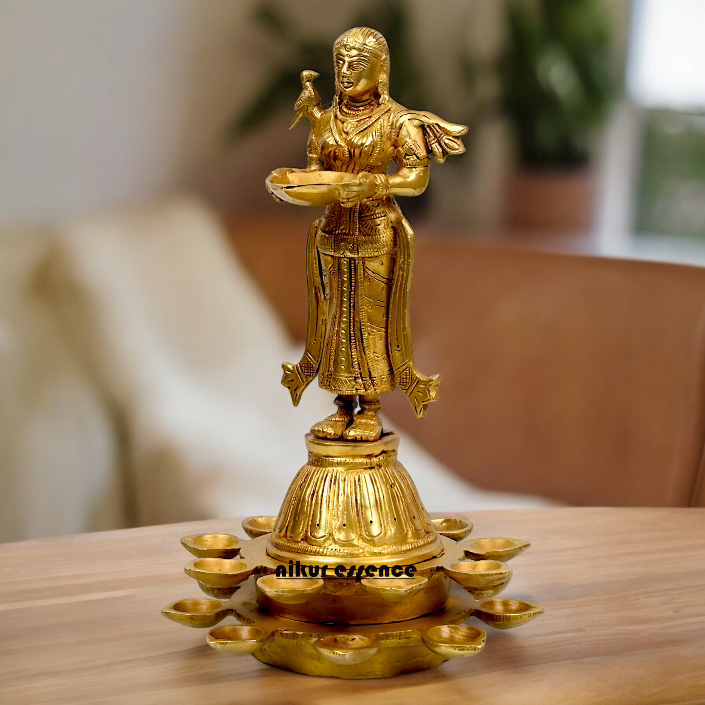 Solid Brass Deep Lakshmi Standing Diya - 14 inches Nikuressence