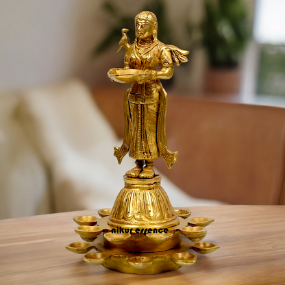Solid Brass Deep Lakshmi Standing Diya - 14 inches Nikuressence