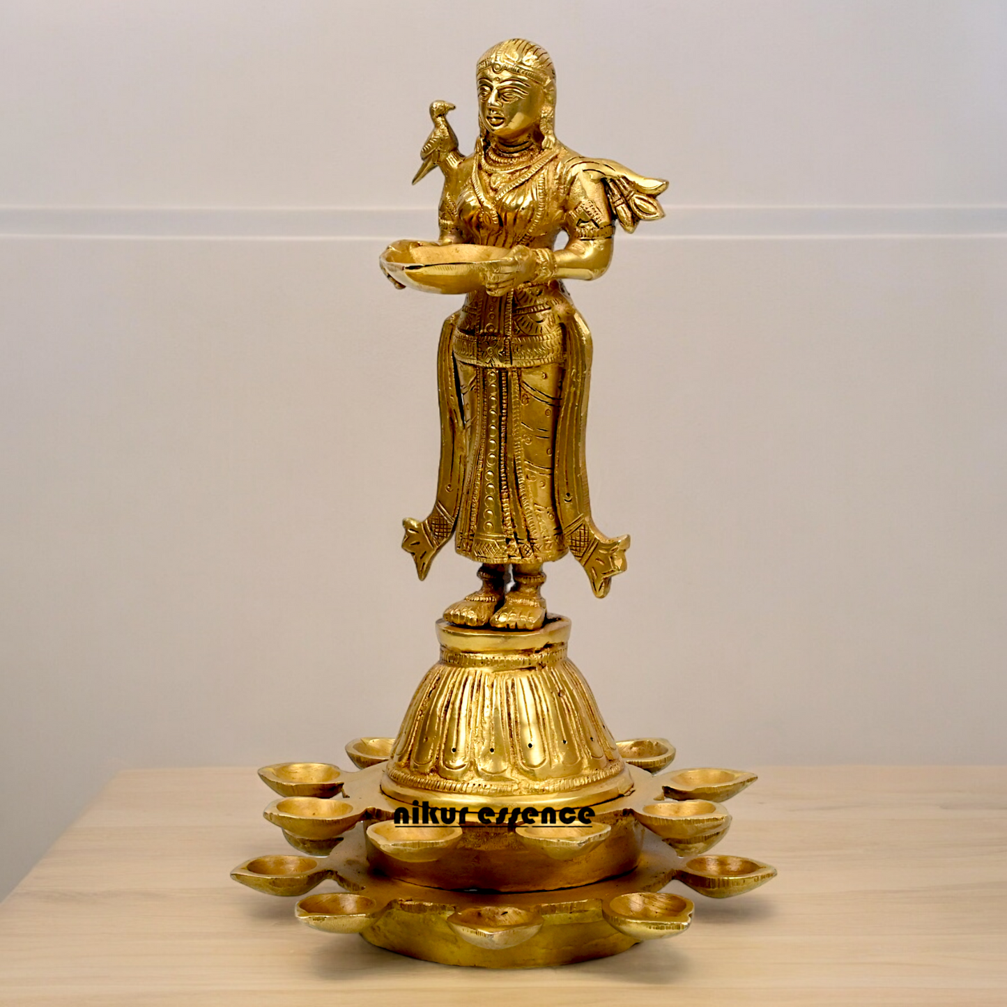 Solid Brass Deep Lakshmi Standing Diya - 14 inches Nikuressence
