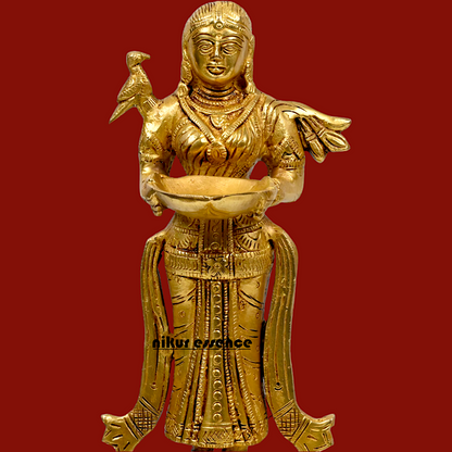 Solid Brass Deep Lakshmi Standing Diya - 14 inches Nikuressence