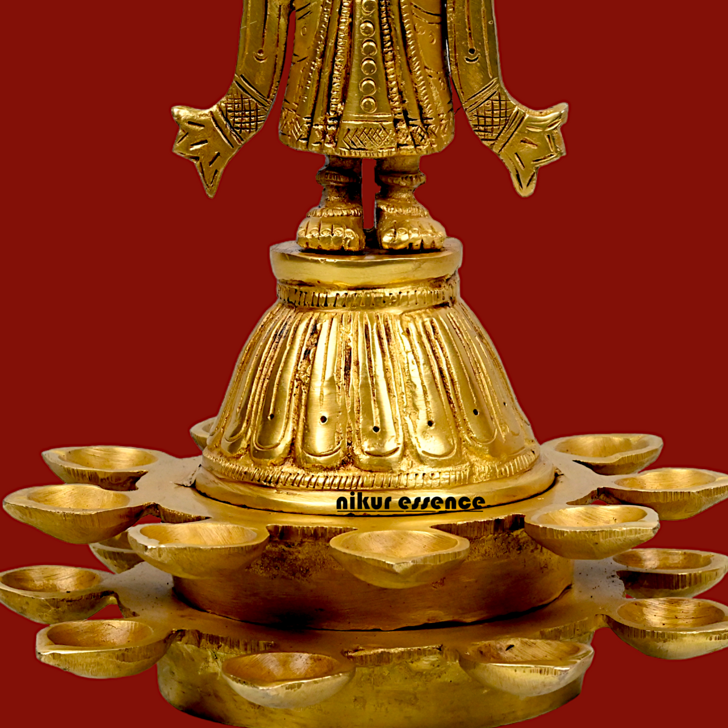 Solid Brass Deep Lakshmi Standing Diya - 14 inches Nikuressence