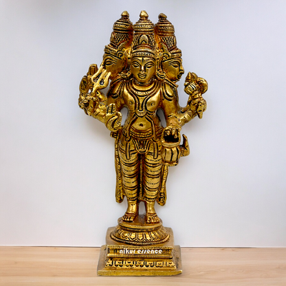 Lord Brahma Vishnu Mahesh dattatreya Solid Brass Idol - 6.5 inches Nikuressence