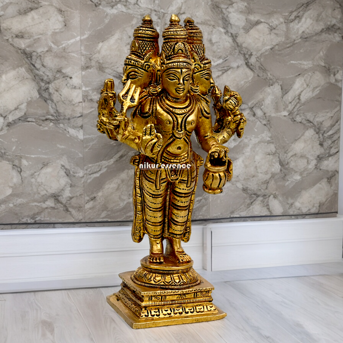 Lord Brahma Vishnu Mahesh dattatreya Solid Brass Idol - 6.5 inches Nikuressence