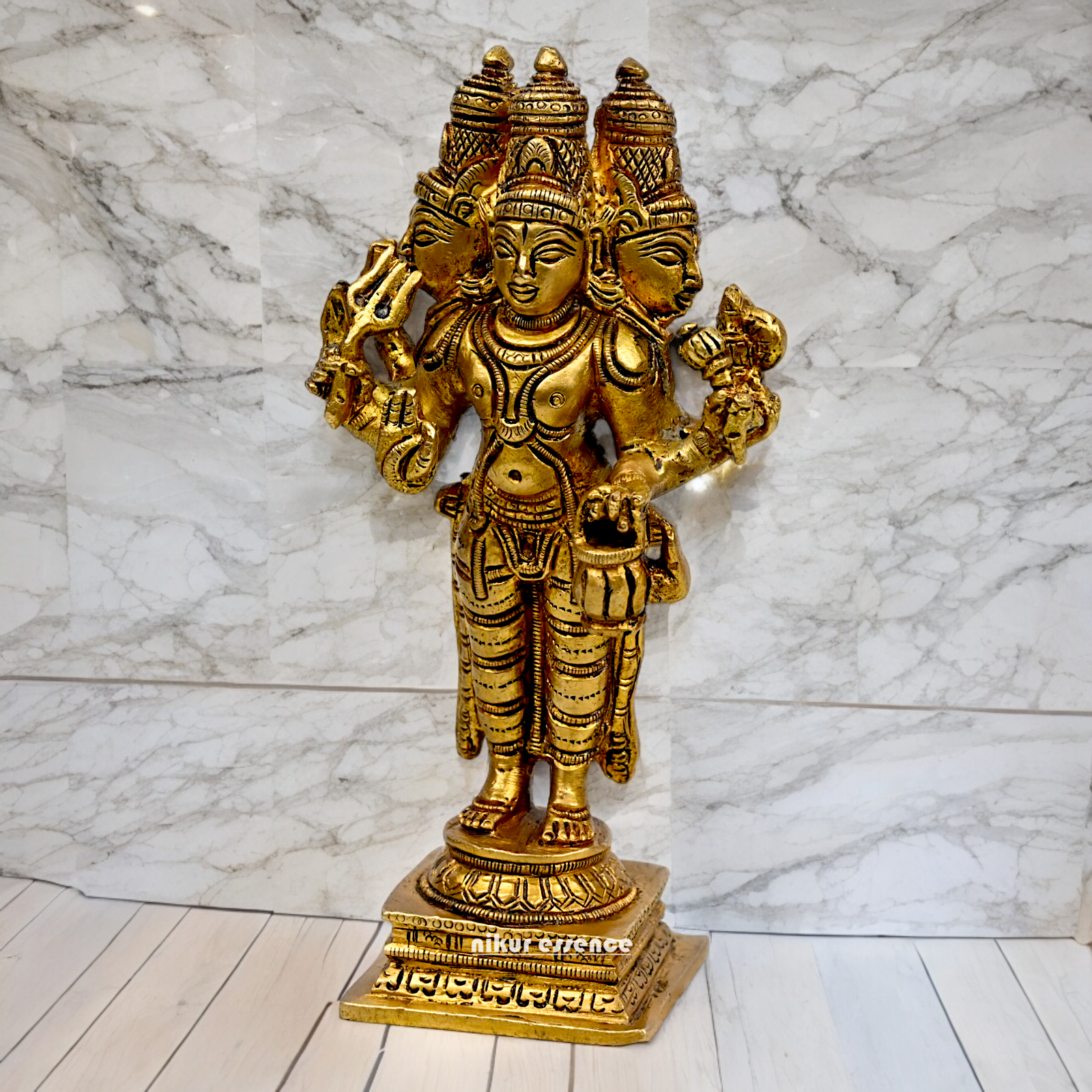 Lord Brahma Vishnu Mahesh dattatreya Solid Brass Idol - 6.5 inches Nikuressence