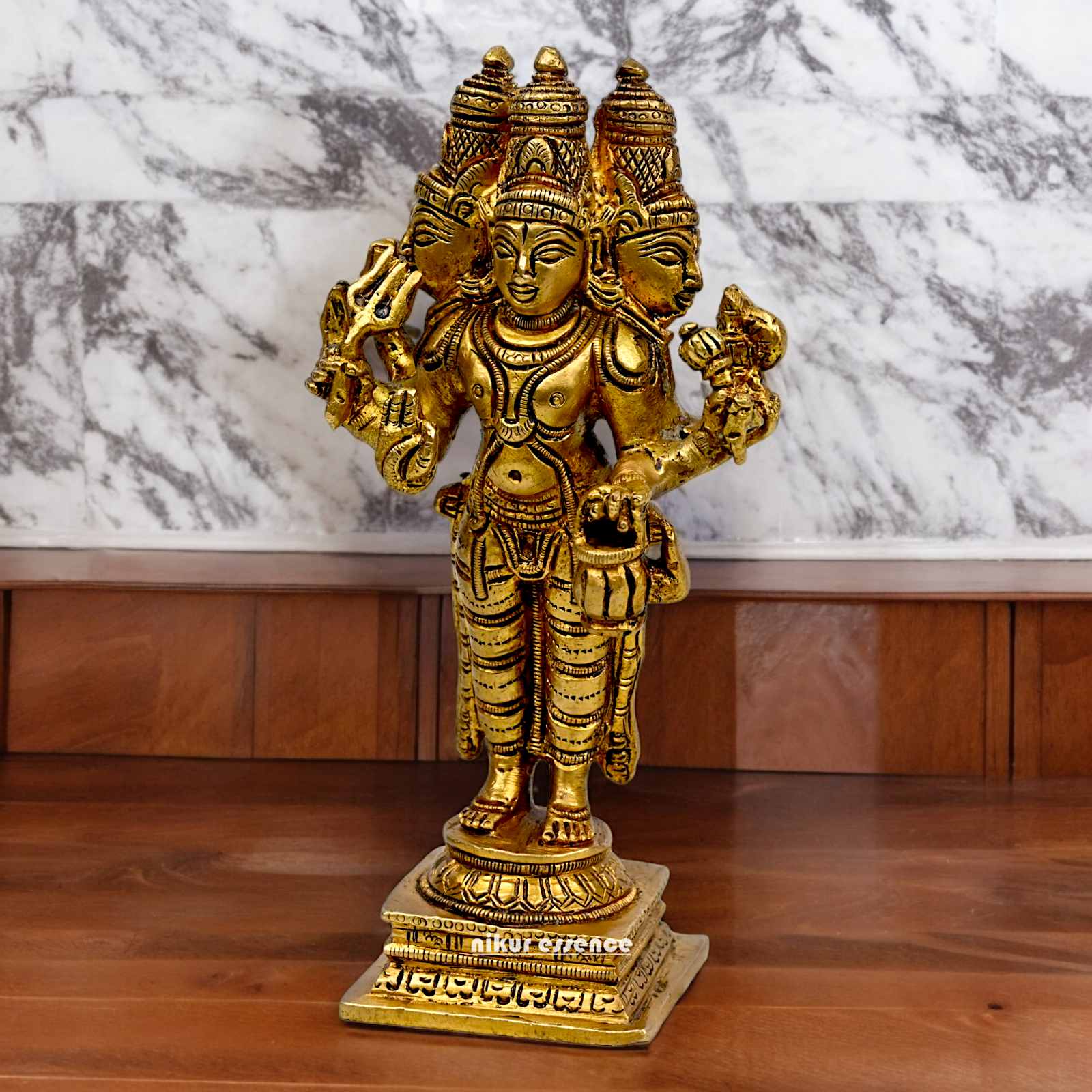 Lord Brahma Vishnu Mahesh dattatreya Solid Brass Idol - 6.5 inches Nikuressence