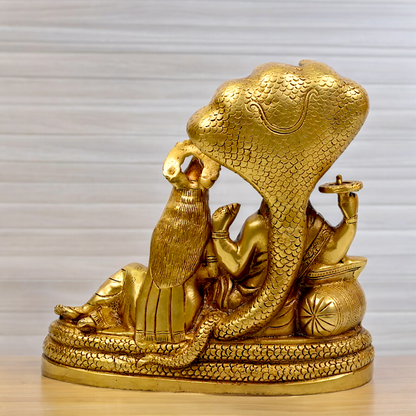 Large Vishnu and Lakshmi Sitting on Sheshnag idol solid brass - 10 inches Nikuressence