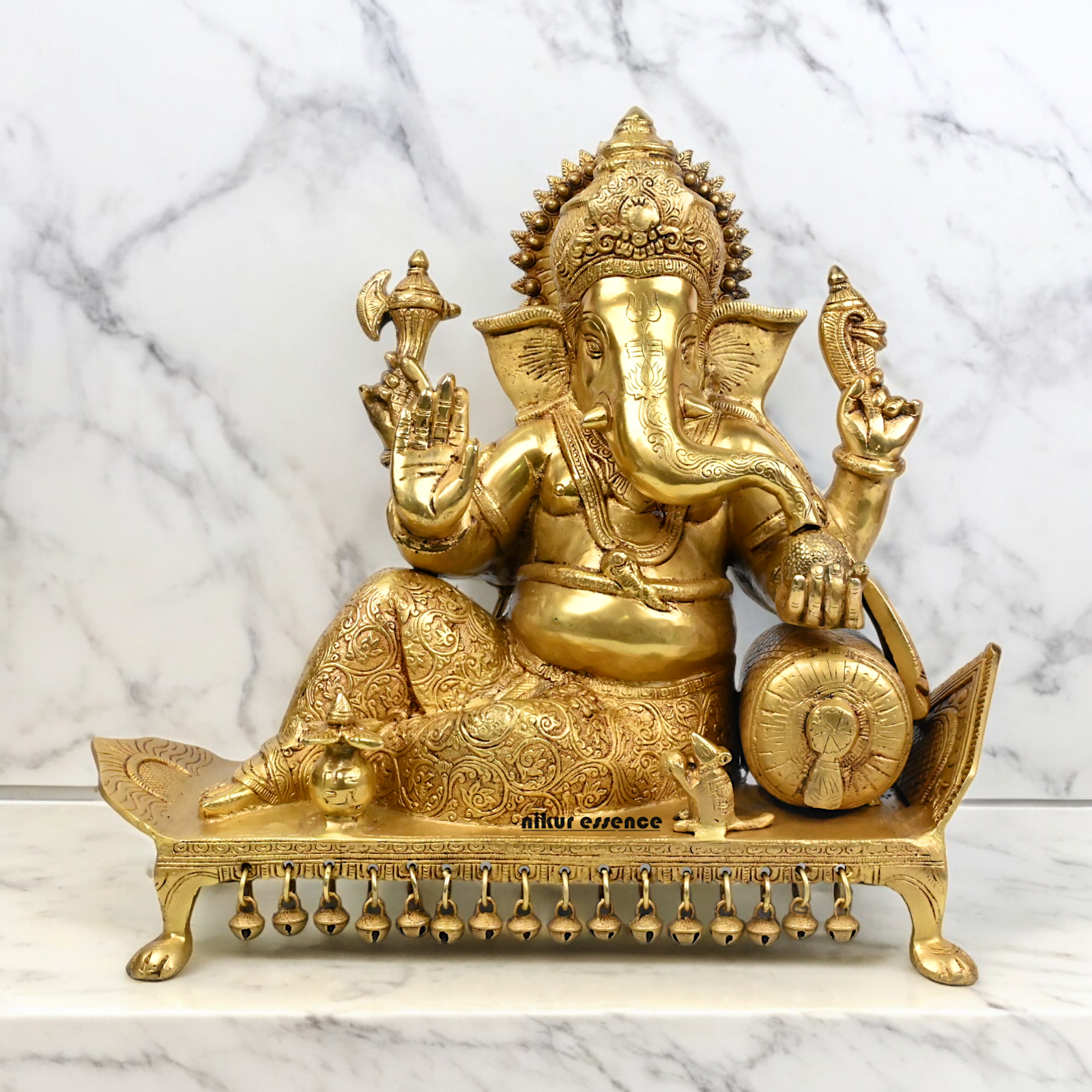 Goddess Ganesh Ganpati Sitting on Singhasan Solid Brass Idol - 16 inches Nikuressence