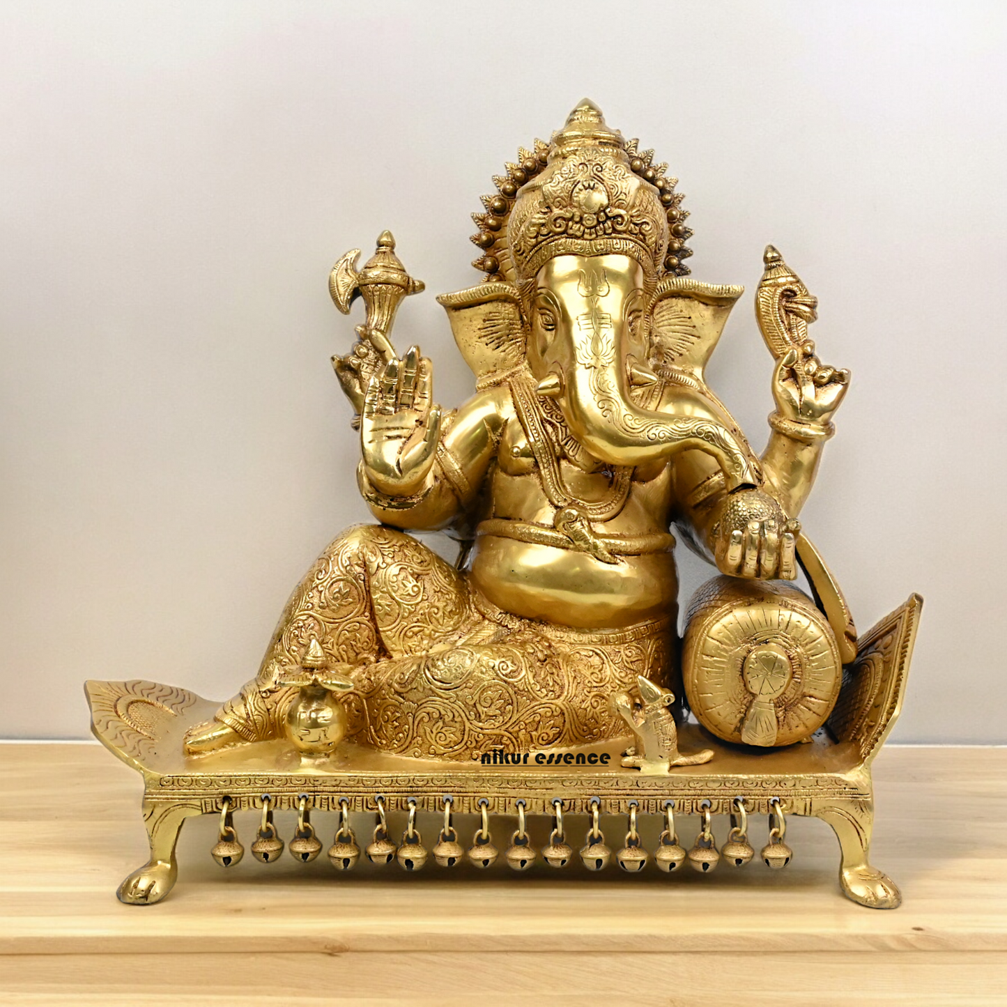 Goddess Ganesh Ganpati Sitting on Singhasan Solid Brass Idol - 16 inches Nikuressence