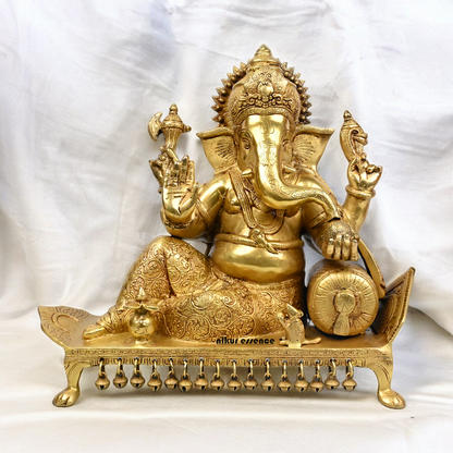 Goddess Ganesh Ganpati Sitting on Singhasan Solid Brass Idol - 16 inches Nikuressence